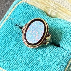 Art Deco 14k Gold Opal Onyx Ring Signed